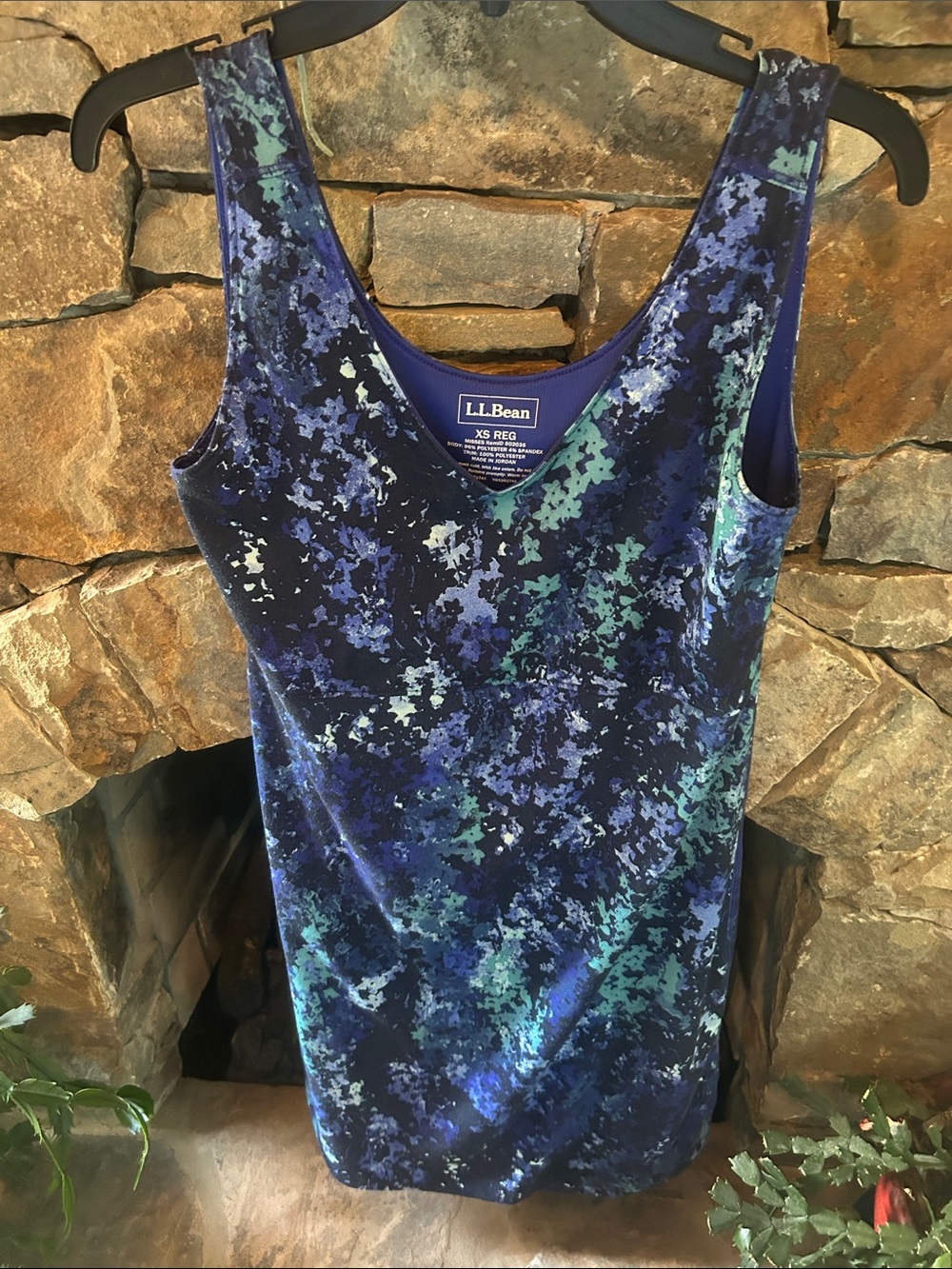 L.L. Bean Women's Navy Blue & Teal Patterned Sleeveless Knee Length Dress SizeXS